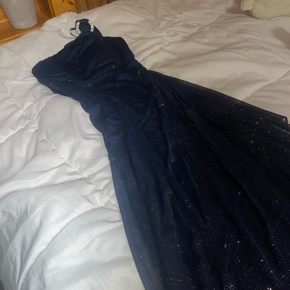 Source Unknown Midnight Blue One Shoulder Dress Prom Homecoming Vintage Y2k - Picture 3 of 5